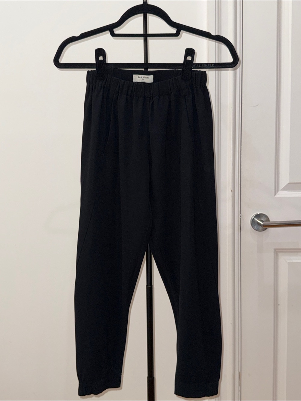 Aritzia Babaton Black Elastic Waist Draped & Tapered Ankle Pants